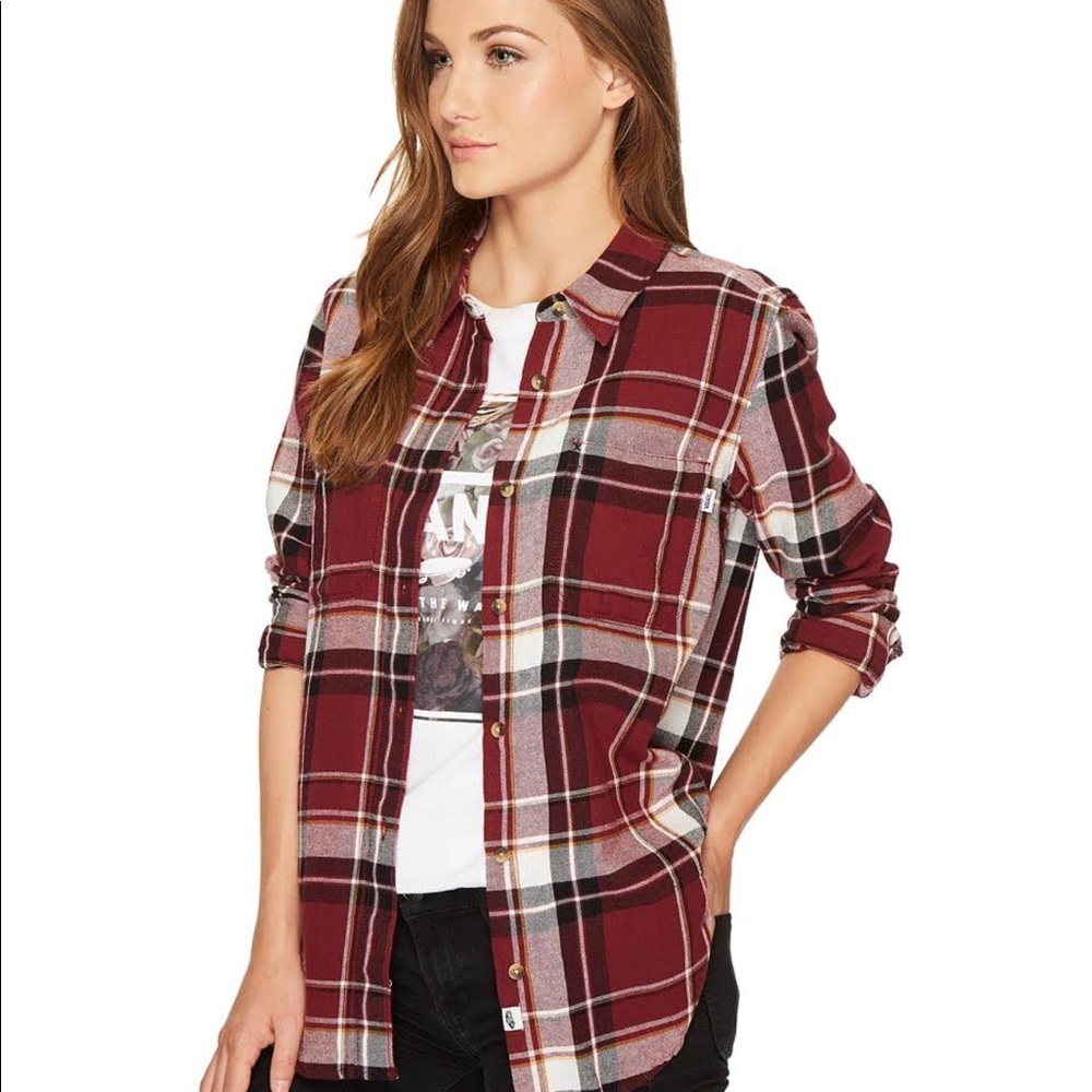 NWT VANS Burgundy Button Up Flannel Size XL